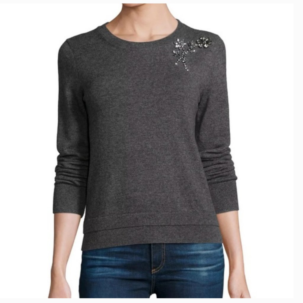 Kate Spade Grey Sweater Flower Beading Small Nwot